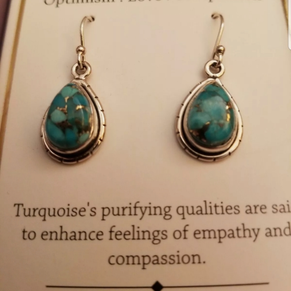 SHIVAM STERLING SILVER TURQUOISE TEARDROP EARRINGS - Picture 6 of 7